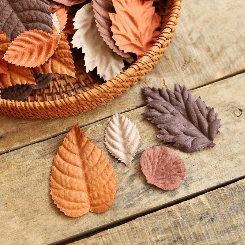 RATREE 888 100 pcs Mlberry Paper Leaves - Rose, Sunflower, Hydrangea, Lotus - Scrapbooking Wedding DIY Craft Supplies (Mixed Leaves Brown..) - Image 3